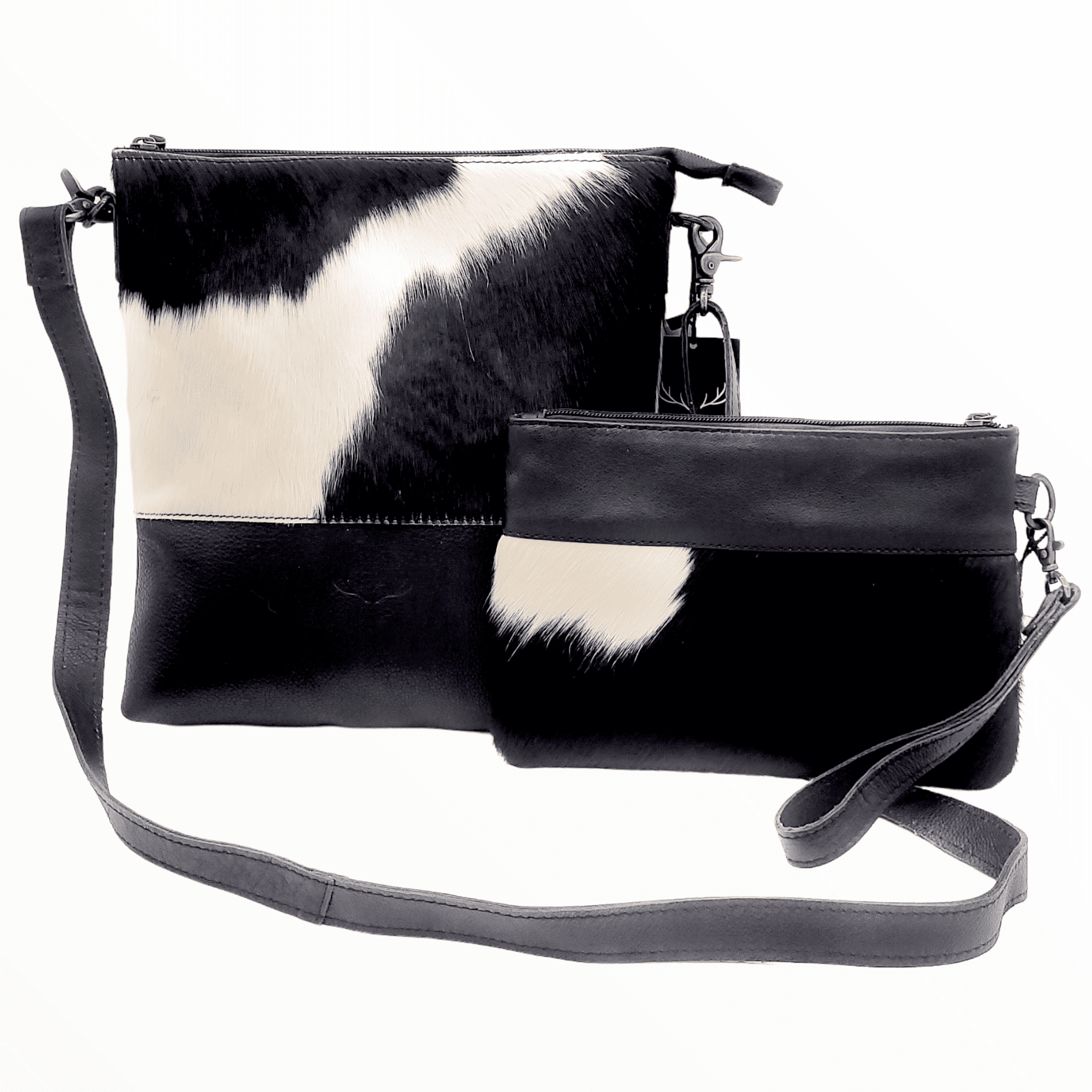 Bundle Deal -The Highlands Black Genuine Cowhide Large Crossbody Bag + Black Wristlet Clutch - Ranch Junkie Mercantile LLC